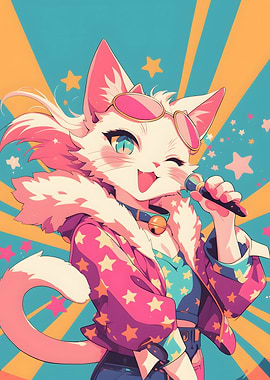 Cute Girl Cat Pop Star