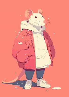 Cute Rat in a Hoodie Street Fashion Minimalist Art Illustration