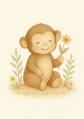 Smiling Monkey with Flower