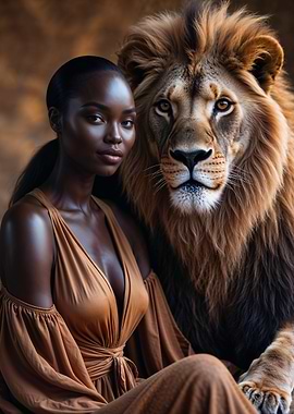 Black Woman and Lion