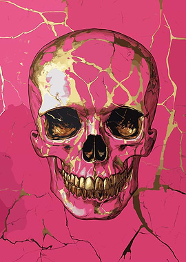 Pink and Gold Skull Poster