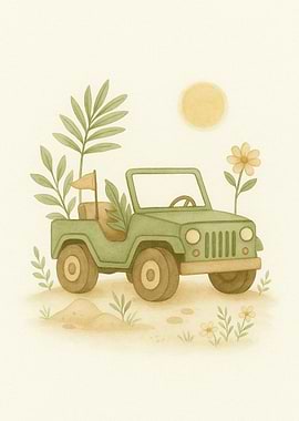 Green Jeep in Nature