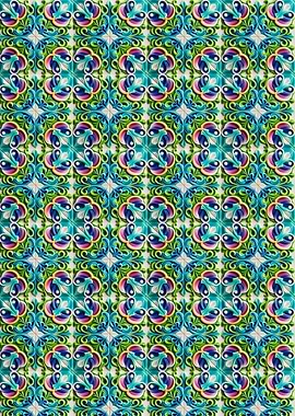 Ornate Tile Pattern green blue purple and white