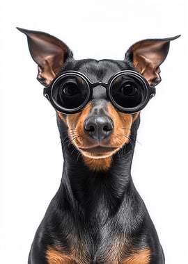 Miniature Pinscher Dog Wearing Round Glasses