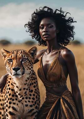Black Woman with Cheetah