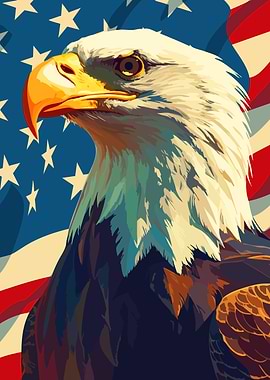 American Flag Bald Eagle Patriotic Art Illustration