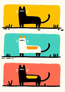 Three Cats in Colorful Frames