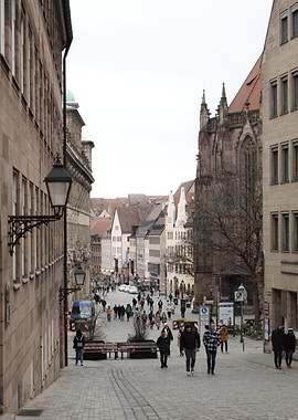Cobblestone Street in European City of Nuernberg