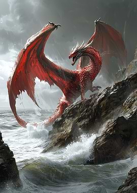 Red Dragon on Cliff