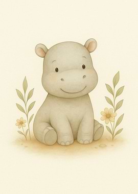 Cute Baby Hippo Illustration
