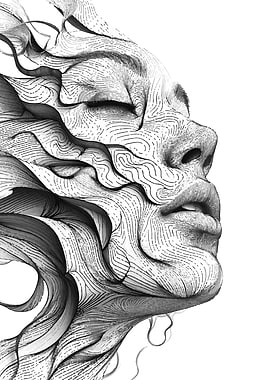 Abstract Face Line Art