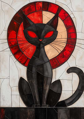 Stained Glass Black Cat