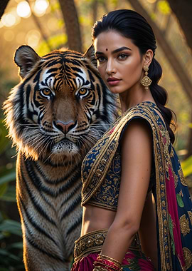 Indian Woman with Bengal Tiger