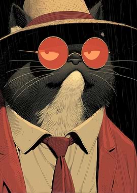 mafia Cat in Fedora and Sunglasses