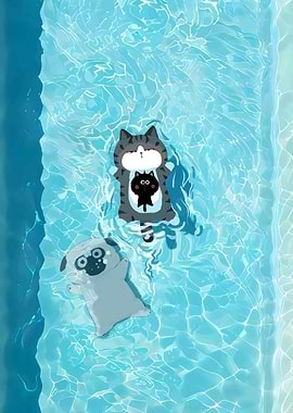 Cute Cats and Dog in Pool