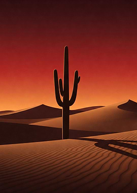 Desert Sunset with Cactus