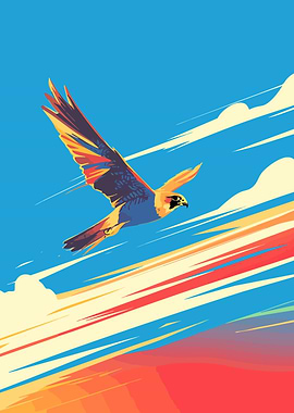 Falcon in Flight Minimalist Art Illustration