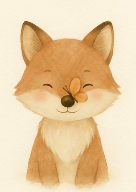 Cute Fox with Butterfly