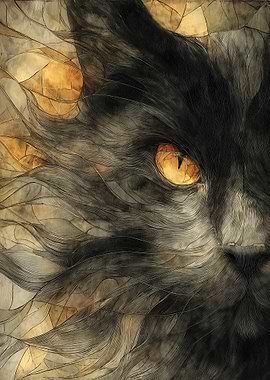 Abstract Black Cat with Golden Eye