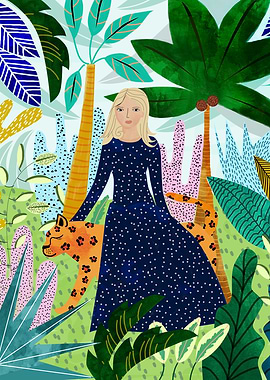 Safari : Woman and Leopard in Jungle