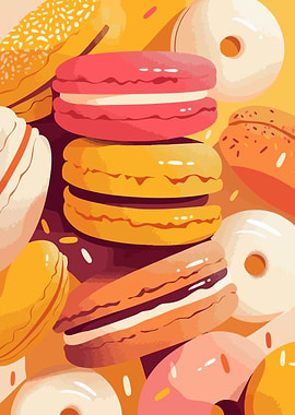 Macarons and Donuts Minimalist Kitchen Art Illustration
