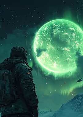 Green Planet in the Night Sky