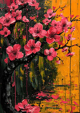 Abstract Cherry Blossom Painting