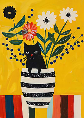 Black Cat in a Vase