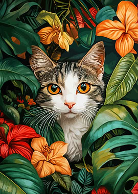 Cat in Tropical Foliage