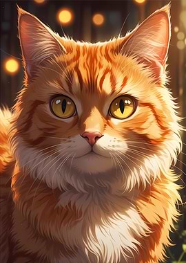 Majestic Orange Tabby Cat - Cute Anime Style Feline Portrait