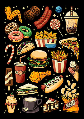 Fast Food Cartoon Illustration