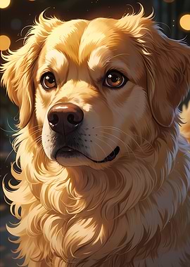 Golden Retriever Anime Portrait - Cute Warm Light Dog Art
