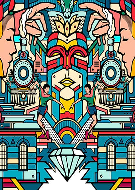 Abstract Cityscape with Trains