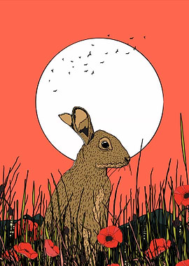 Rabbit in Poppy Field