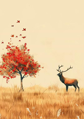 Autumn Deer and Tree