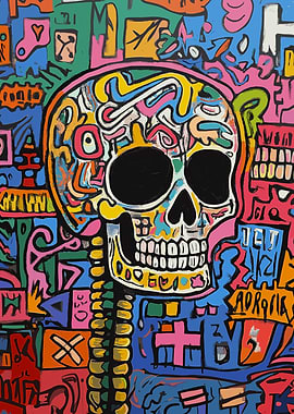 Pop Art Hippie Skull Graffiti