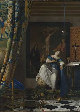 Woman in Interior with Globe