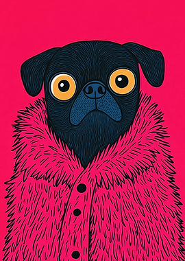 Pug in Pink Fur Coat