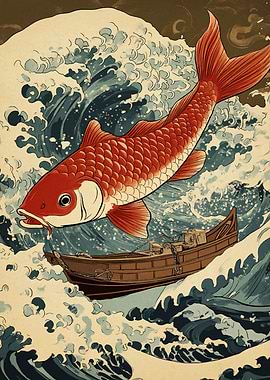 Koi Fish and Wave