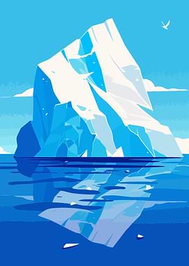 Iceberg in Blue Minimalist Art Illustration