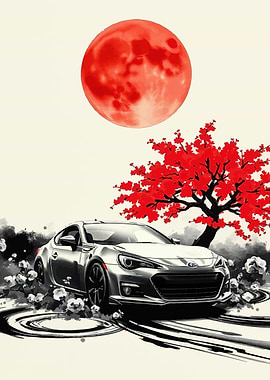 Subaru BRZ Under Red Moon