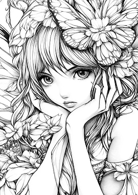 Anime Girl with Butterflies