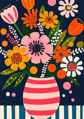 Floral Bouquet in Striped Vase