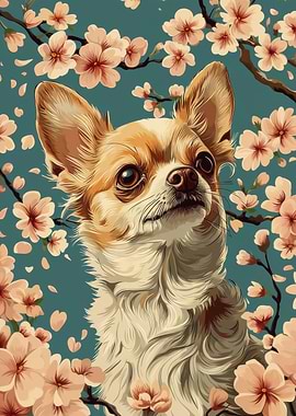 Chihuahua with Cherry Blossoms | Floral Dog Print