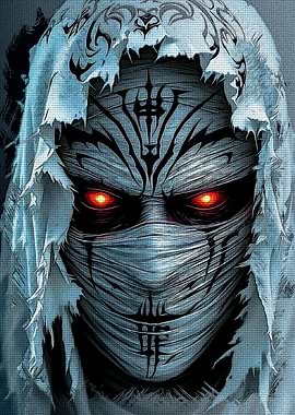 Masked Figure with Glowing Eyes