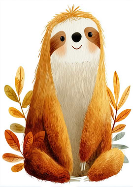 Smiling Sloth with Autumn Leaves