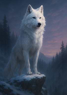White Wolf on a Cliff