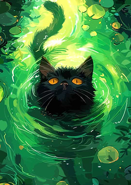 Black Cat in Green Water