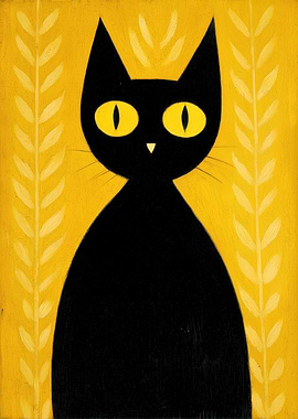 Black Cat on Yellow Background