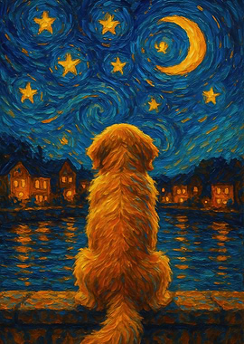 Starry Night and the Golden Retriever